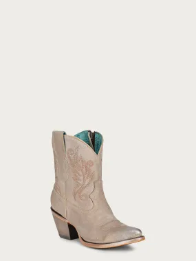 A4255 - WOMEN'S BONE EMBROIDERY J TOE ANKLE COWBOY BOOT