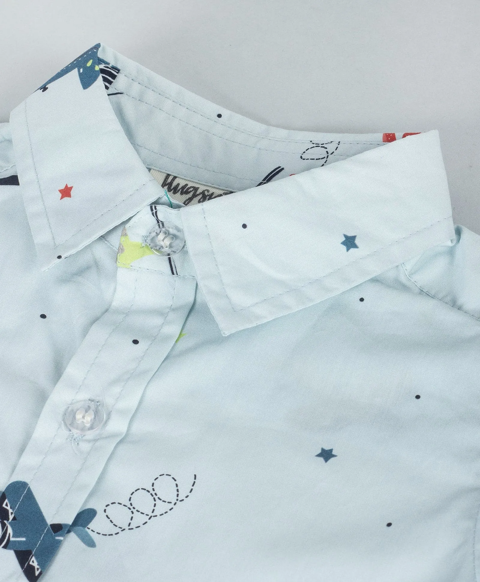 Airplane print half sleeves boys shirt-Sky Blue