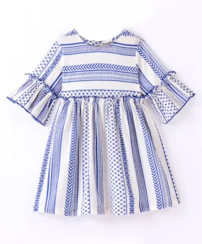 Aztec print dress-Navy & White