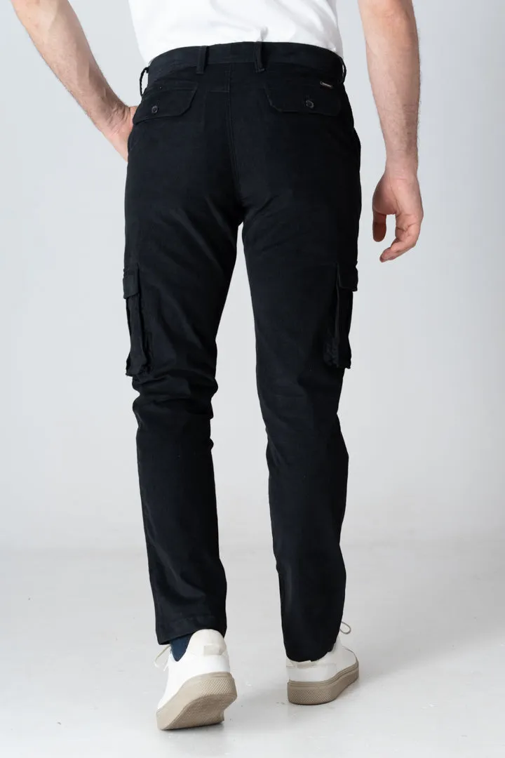 Black Corduroy Stretch Cargo Pants