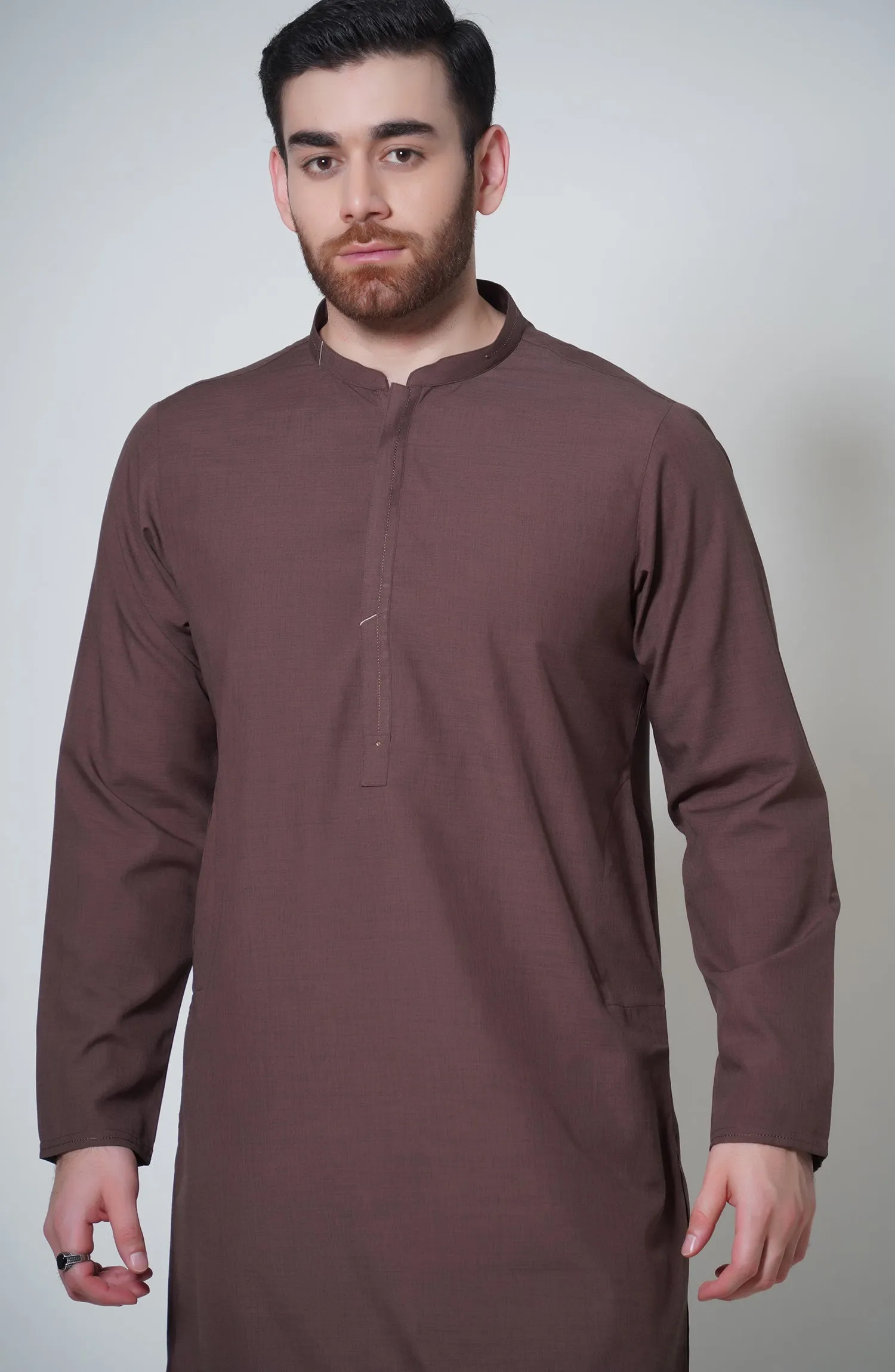 Blended Embroidered Kurta - Brown