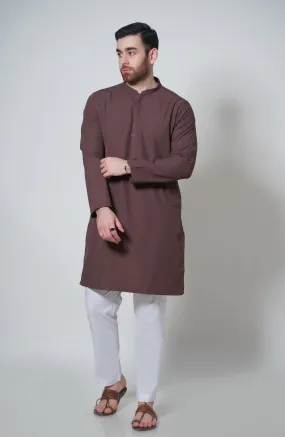 Blended Embroidered Kurta - Brown