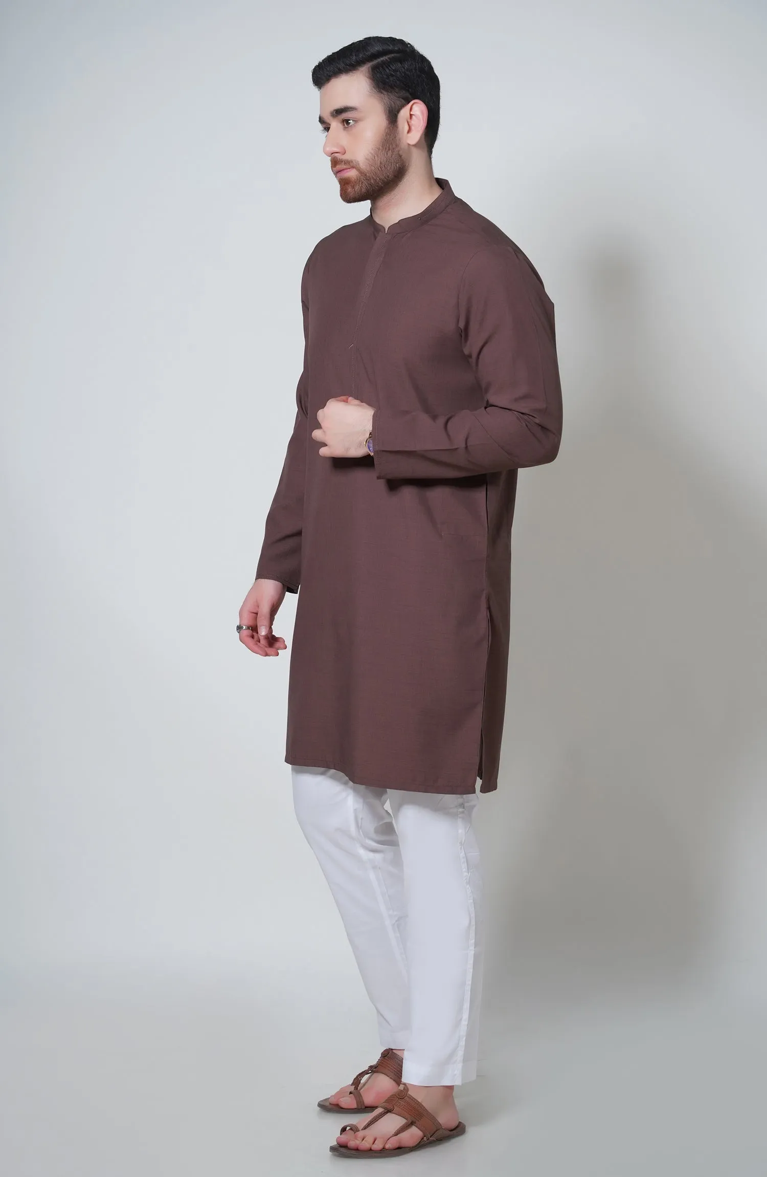 Blended Embroidered Kurta - Brown