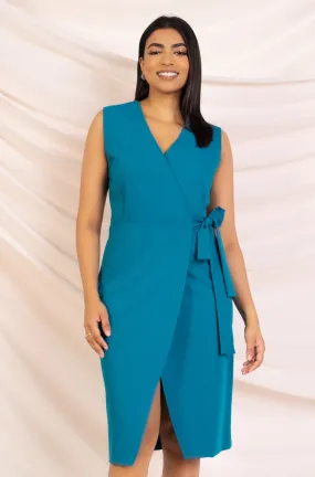 Blue Sleeveless Wrap Dress