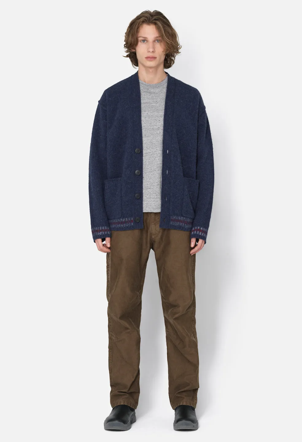 Brushed Wool Varsity Cardigan / Navy