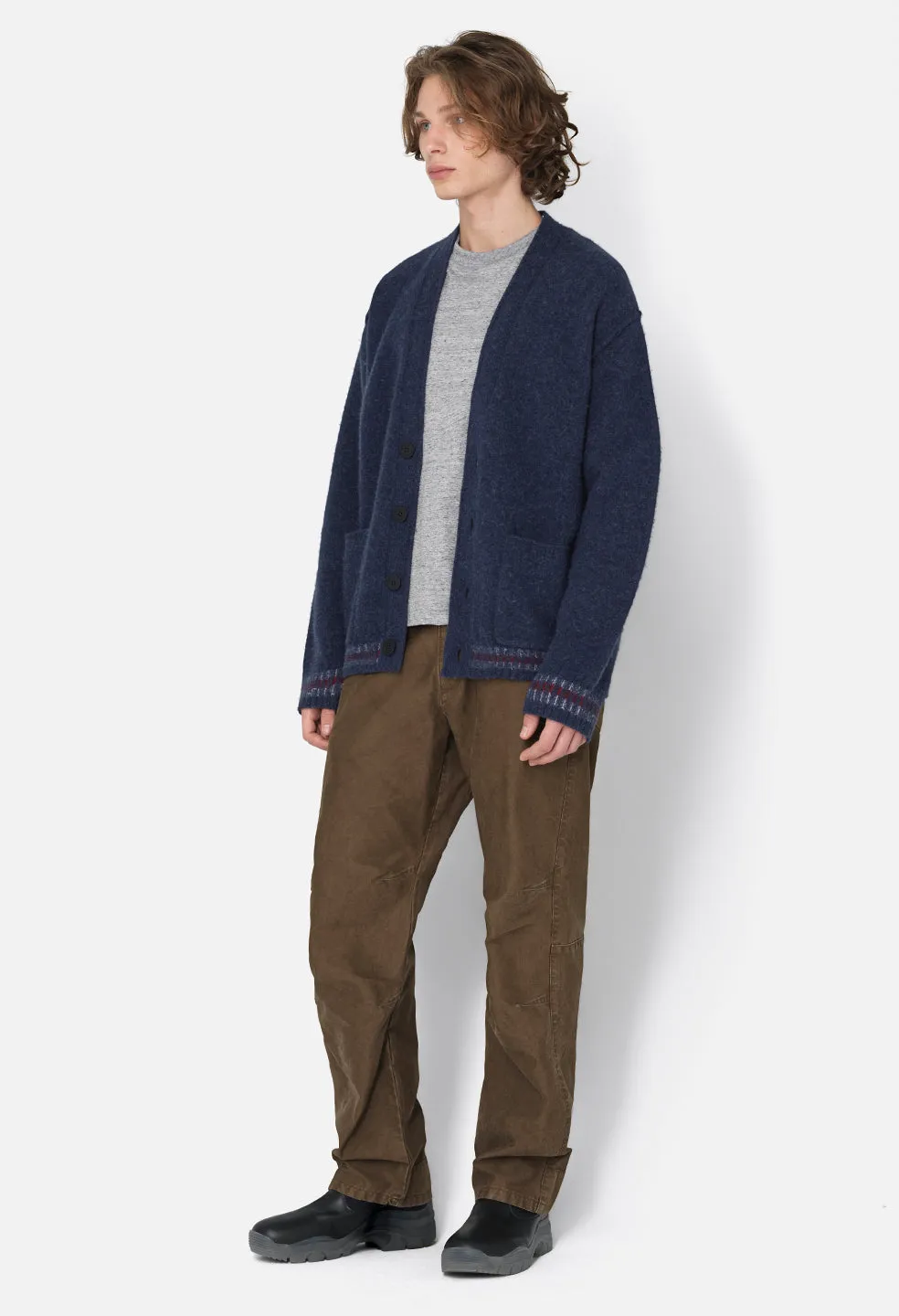 Brushed Wool Varsity Cardigan / Navy