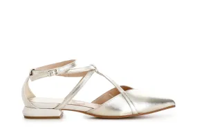 CafèNoir Ballerina in laminated nappa with ankle strap C1ED4370 W070 platinum bone