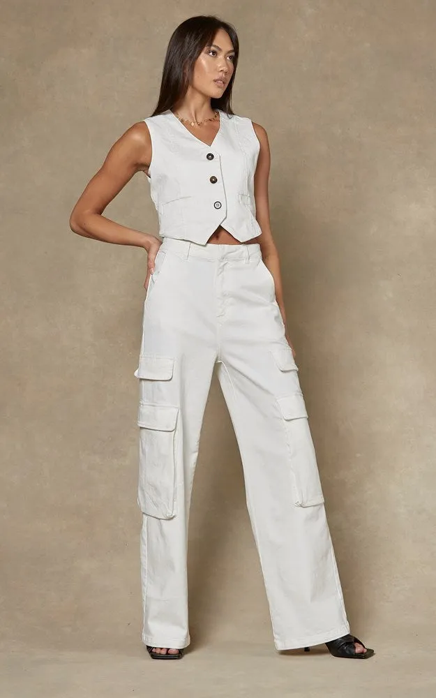 Cargo Ivory Wide Leg Pants