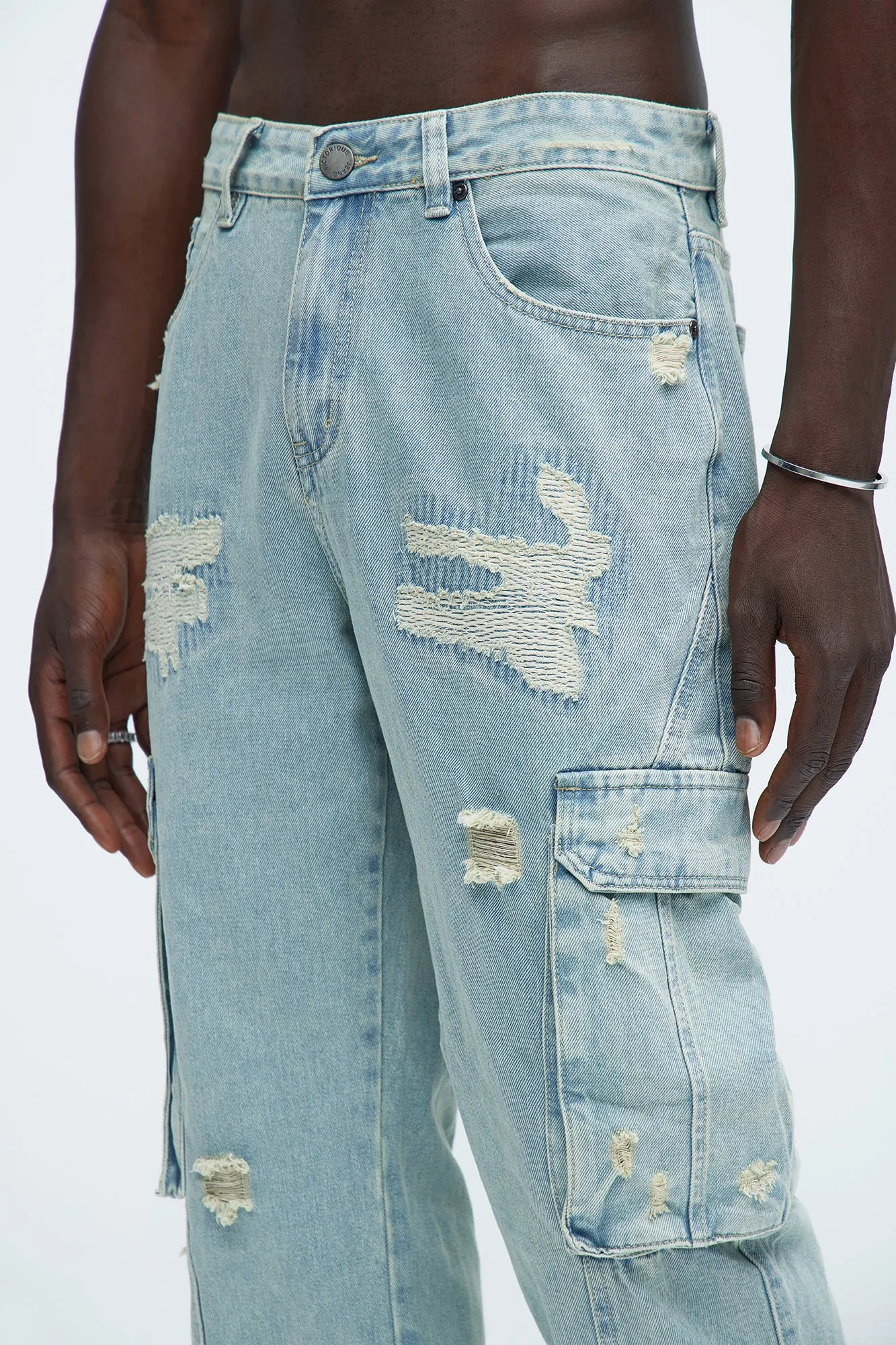 Catch You Slipping Cargo Straight Jeans - Light Wash