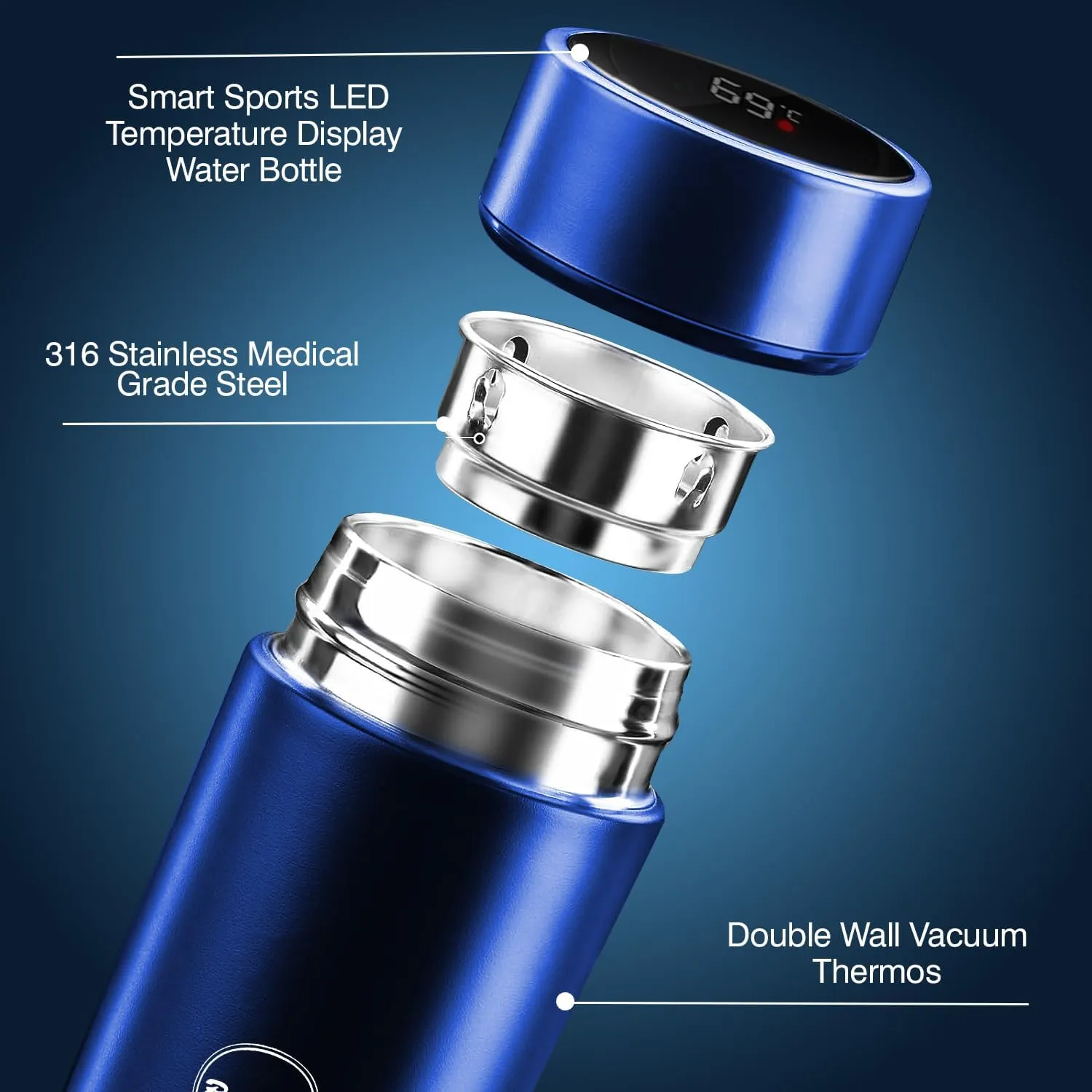 Coffee Tea Thermos, Smart Sports LED Temperature Display Water Bottle