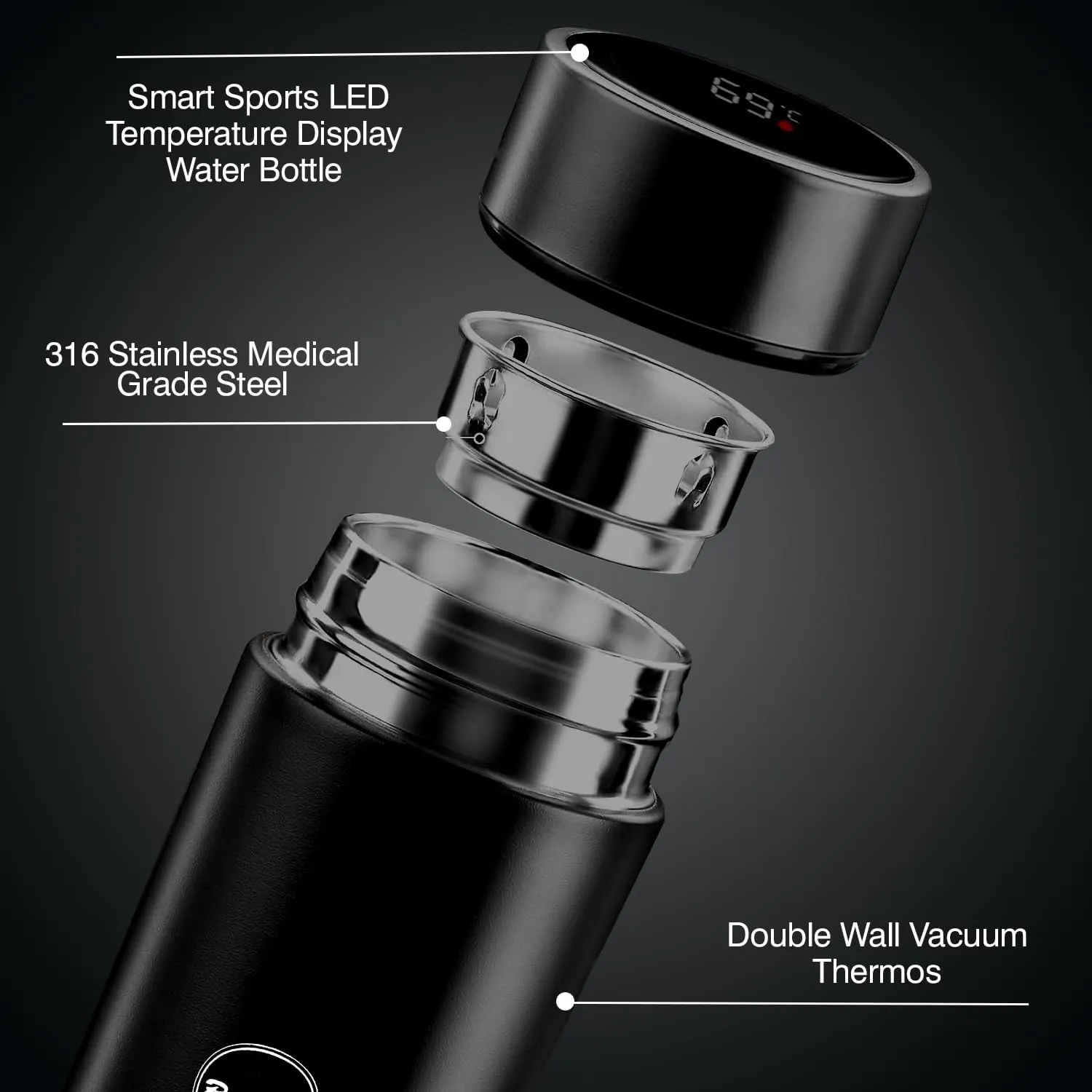 Coffee Tea Thermos, Smart Sports LED Temperature Display Water Bottle