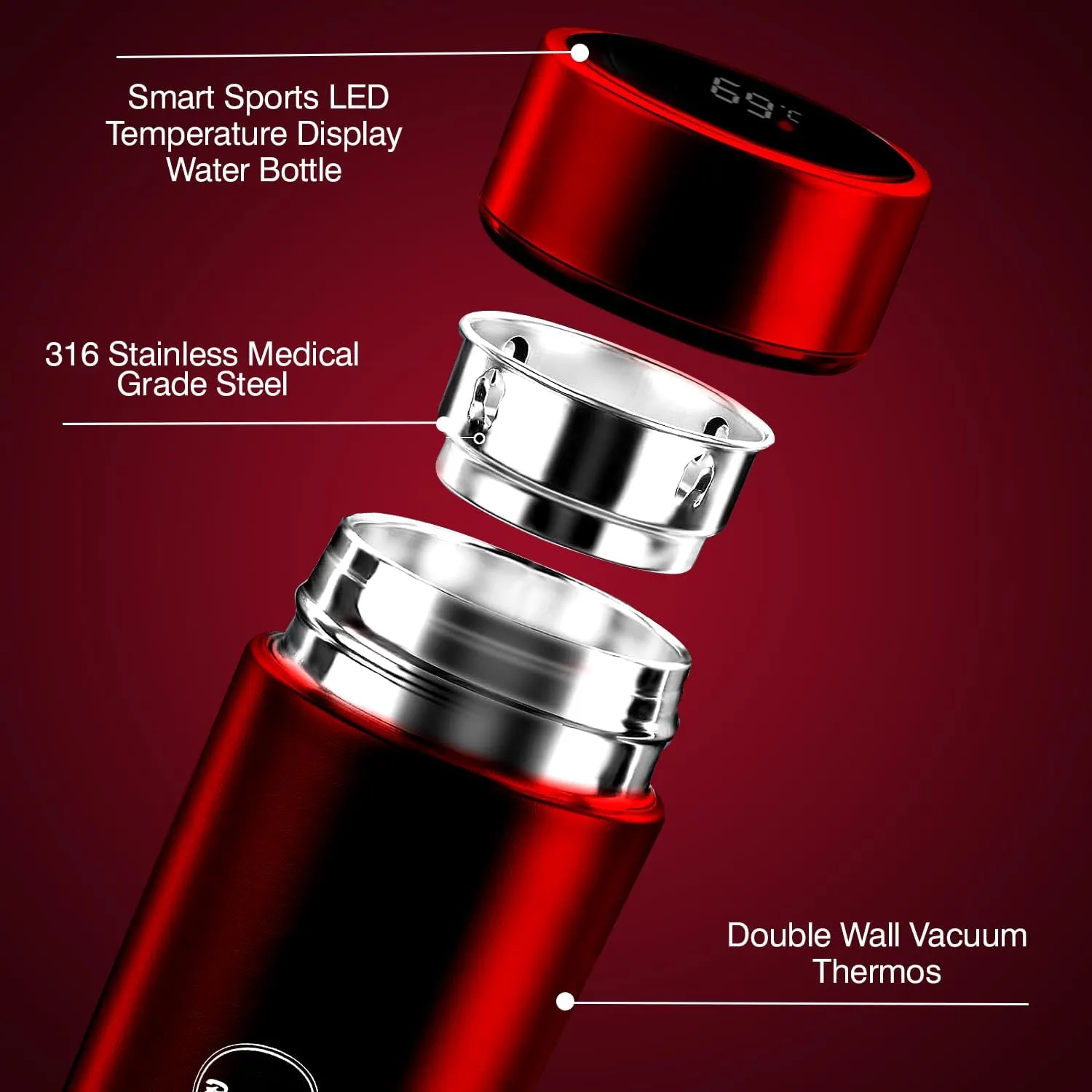 Coffee Tea Thermos, Smart Sports LED Temperature Display Water Bottle