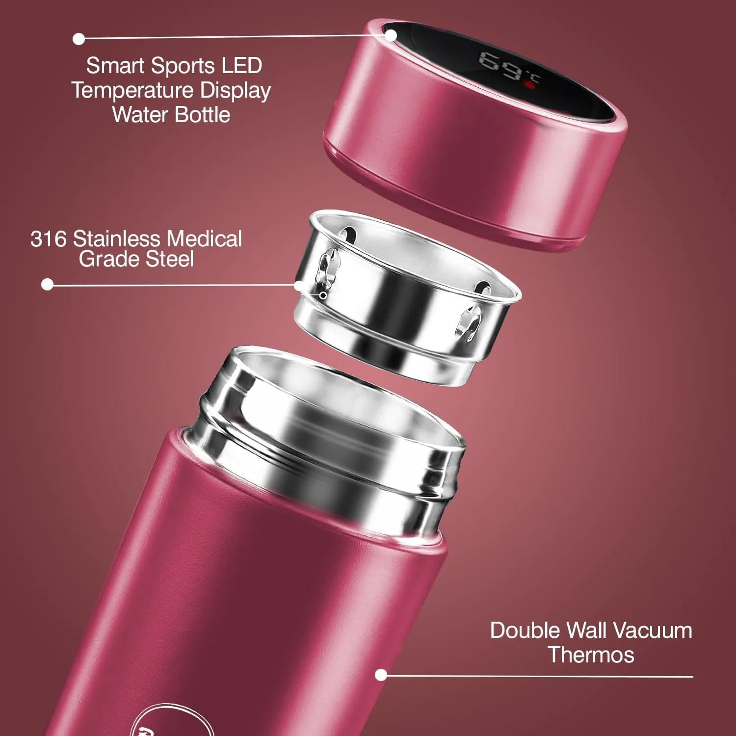 Coffee Tea Thermos, Smart Sports LED Temperature Display Water Bottle