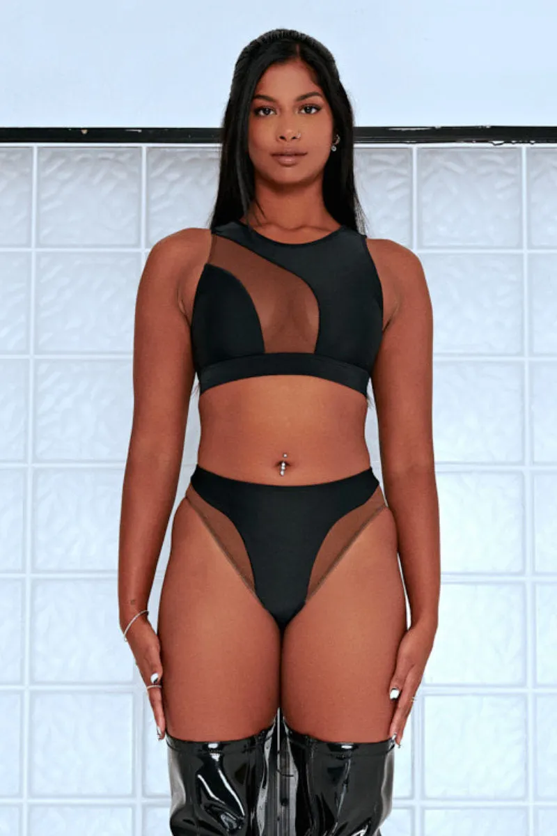 CXIX Silhouette High Waist Bottoms - Black with Cocoa Mesh