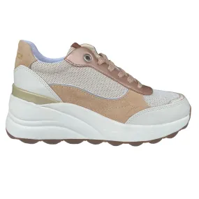 Geox women's sneakers shoe with raised heel SPHERICA EC13 off-white-beige