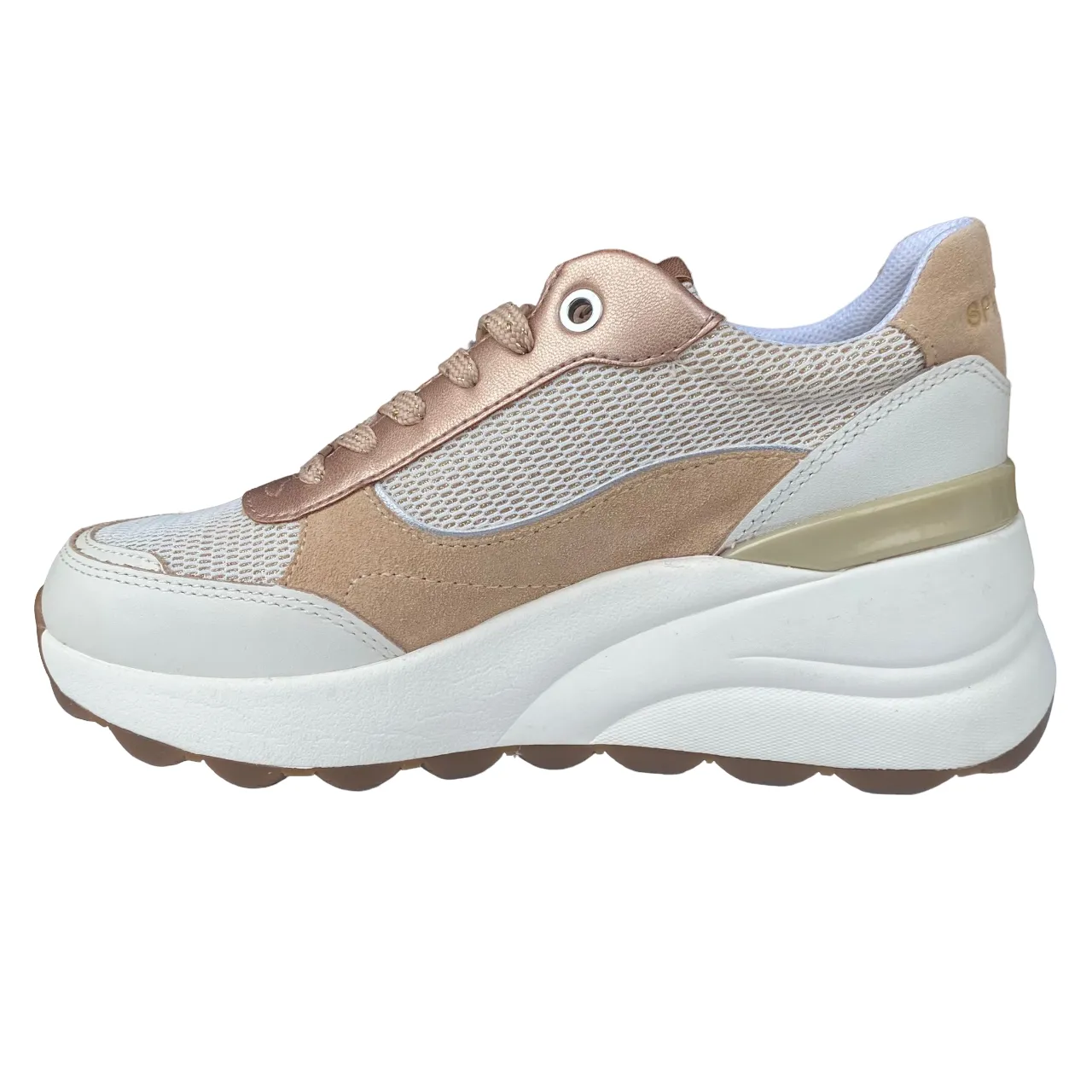 Geox women's sneakers shoe with raised heel SPHERICA EC13 off-white-beige