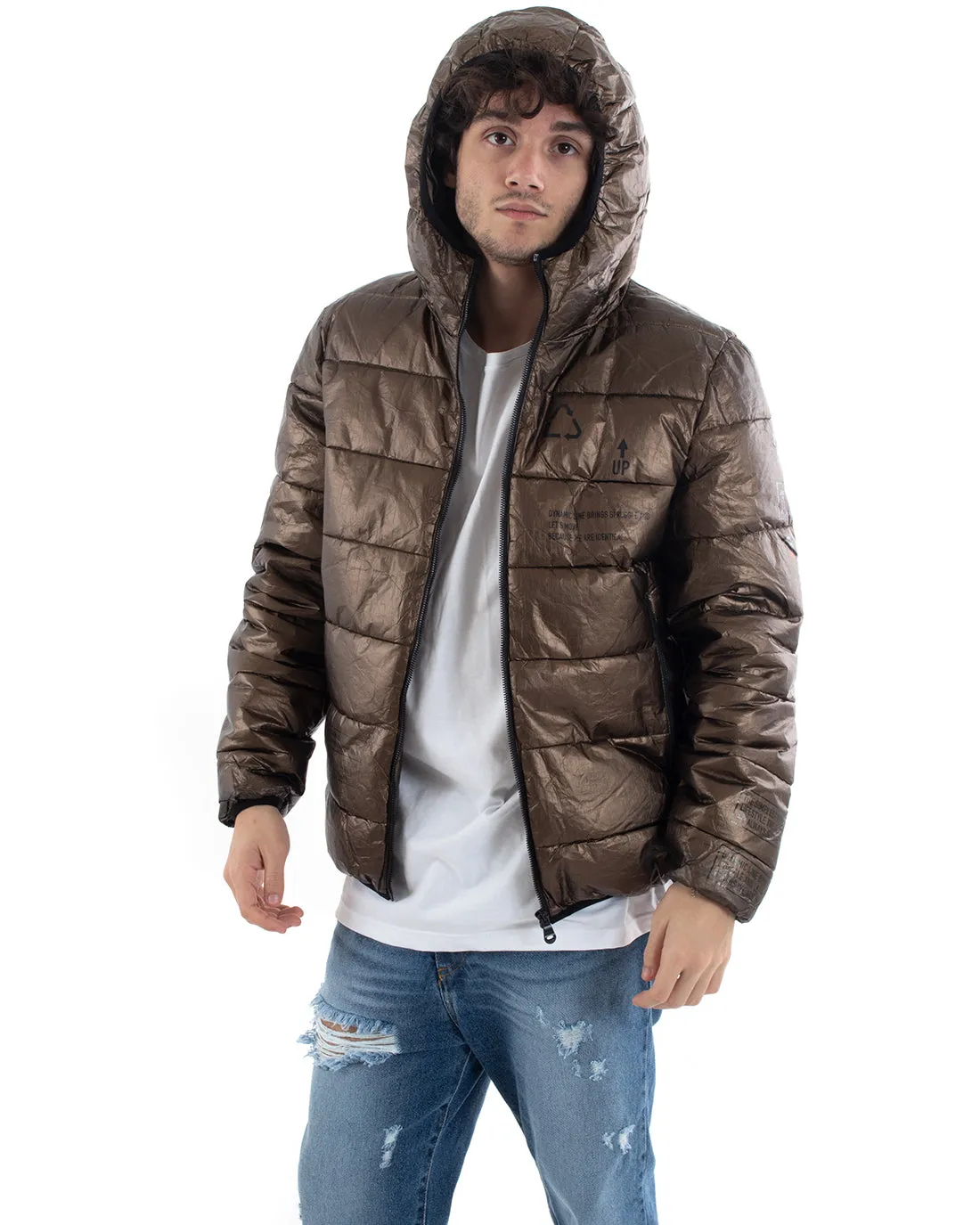 Giubbotto Uomo Bomber Con Cappuccio Piumino Imbottito Bronzo GIOSAL-G3018A