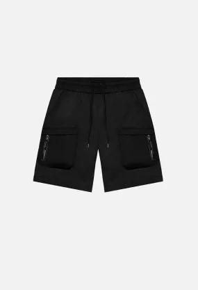 High Shrunk Nylon Cargo Shorts / Black