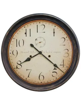 Howard Miller Oversized Squire Round Wall Clock - Aged Black Frame - Beige Dial