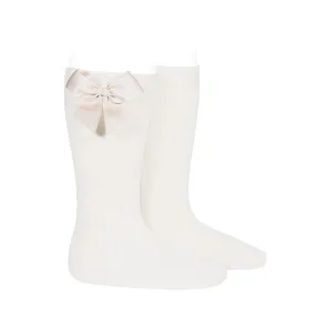 Knee-high socks with grossgrain side bow CREAM