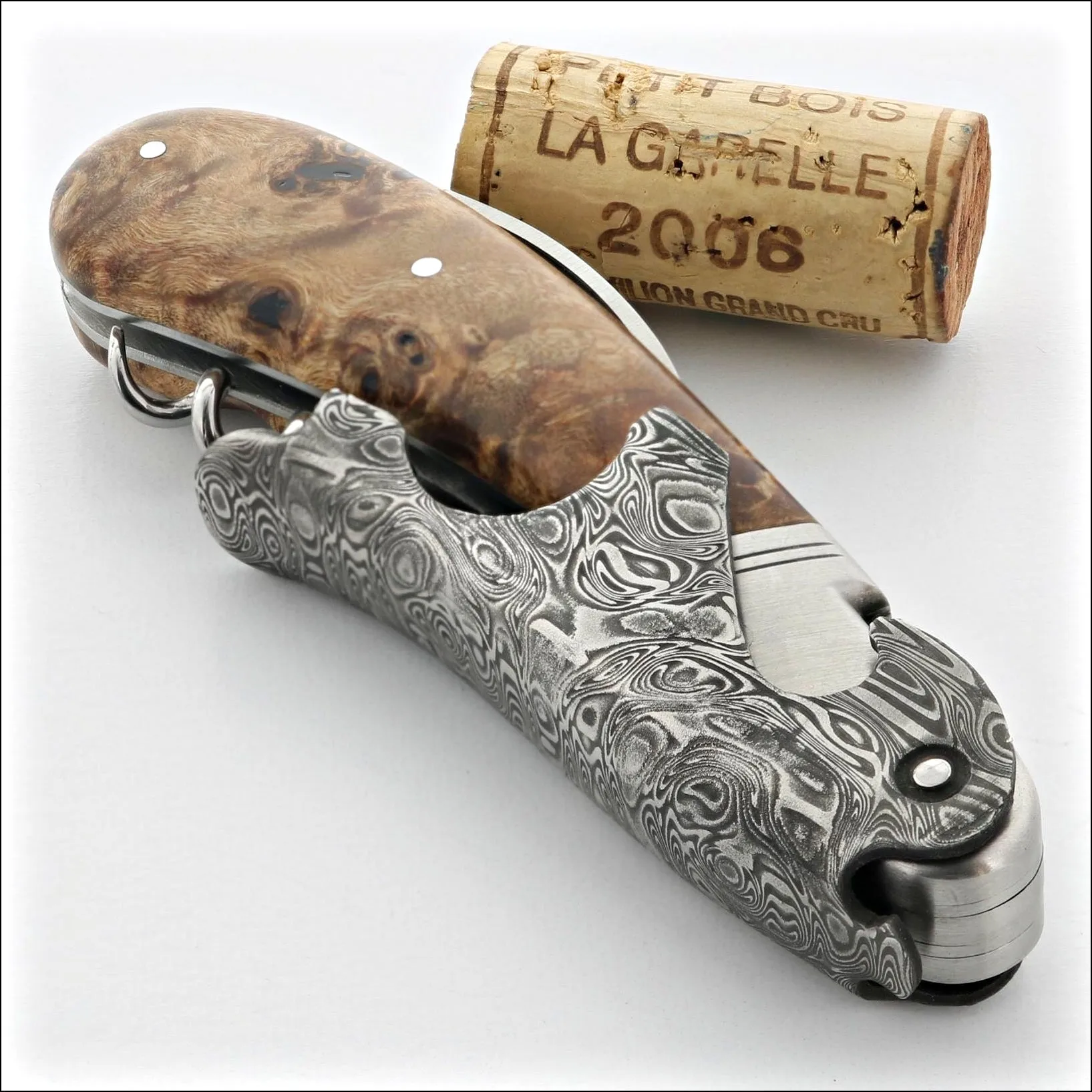 Laguiole Magnum Damascus Poplar Burl Corkscrew