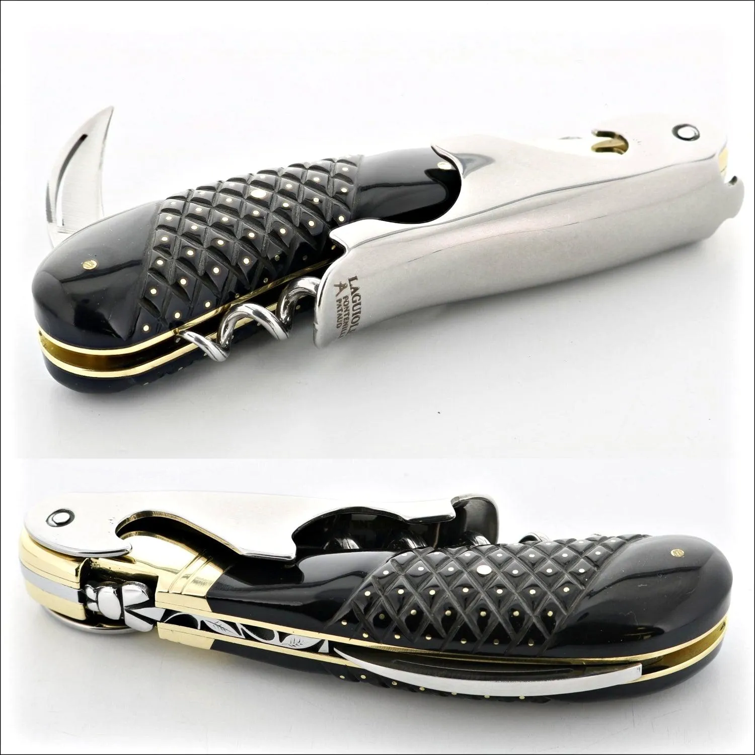 Magnum Cold Forged Brass Corkscrew - Studded Black Horn Tip