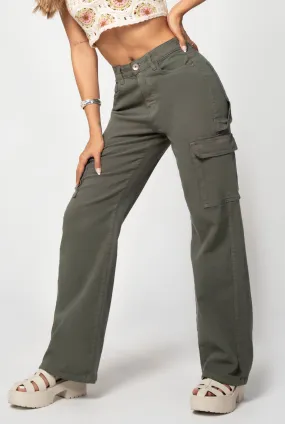 PANTALÓN WIDE LEG TIPO CARGO DAMA VERDE OLIVA RF 709