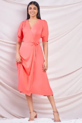 Peach Midi Wrap Dress