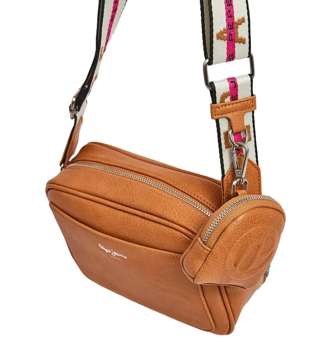 Pepe Jeans shoulder bag with engraved logo Bassi Core PL031513 869 light brown