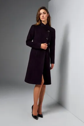 Petal Round Neck Coat - Deep Burgundy Wool