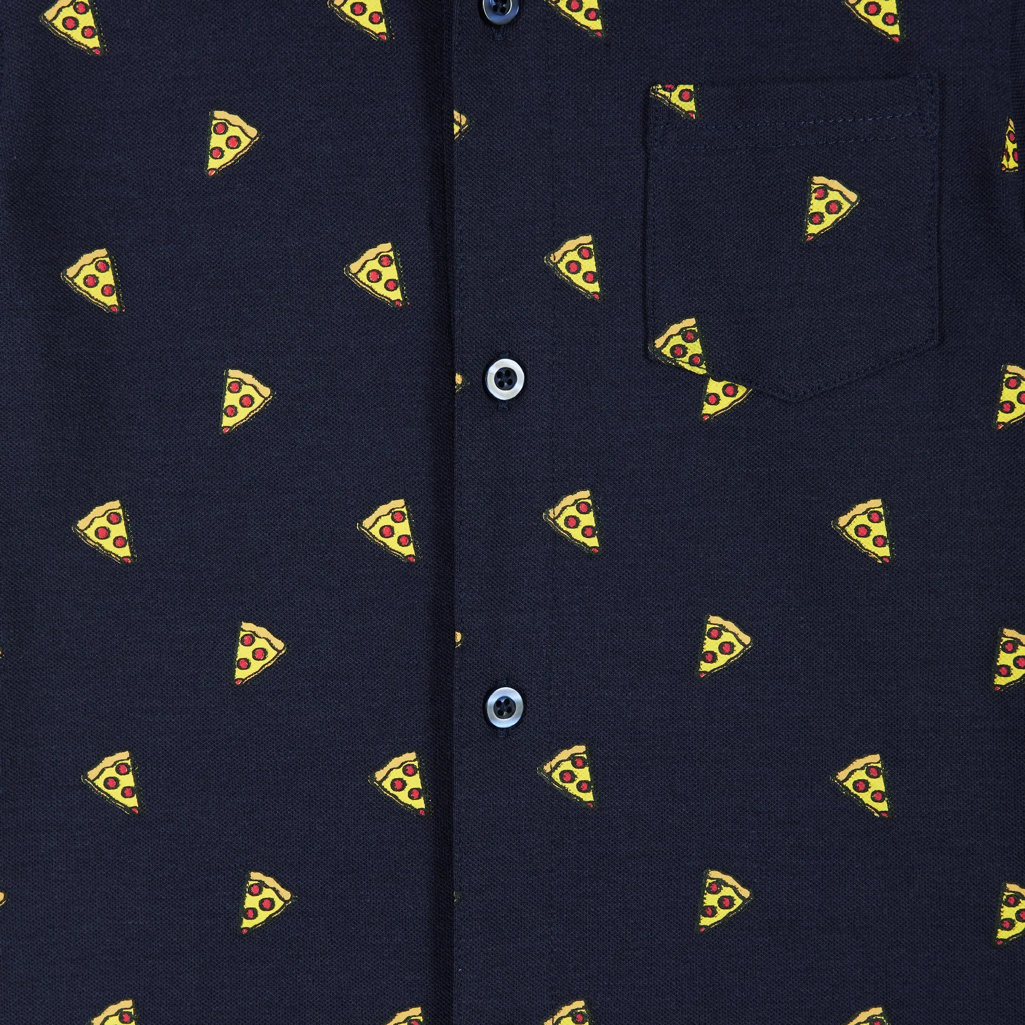 Pizza Print Short Sleeve Knit Buttondown shirt  | Navy