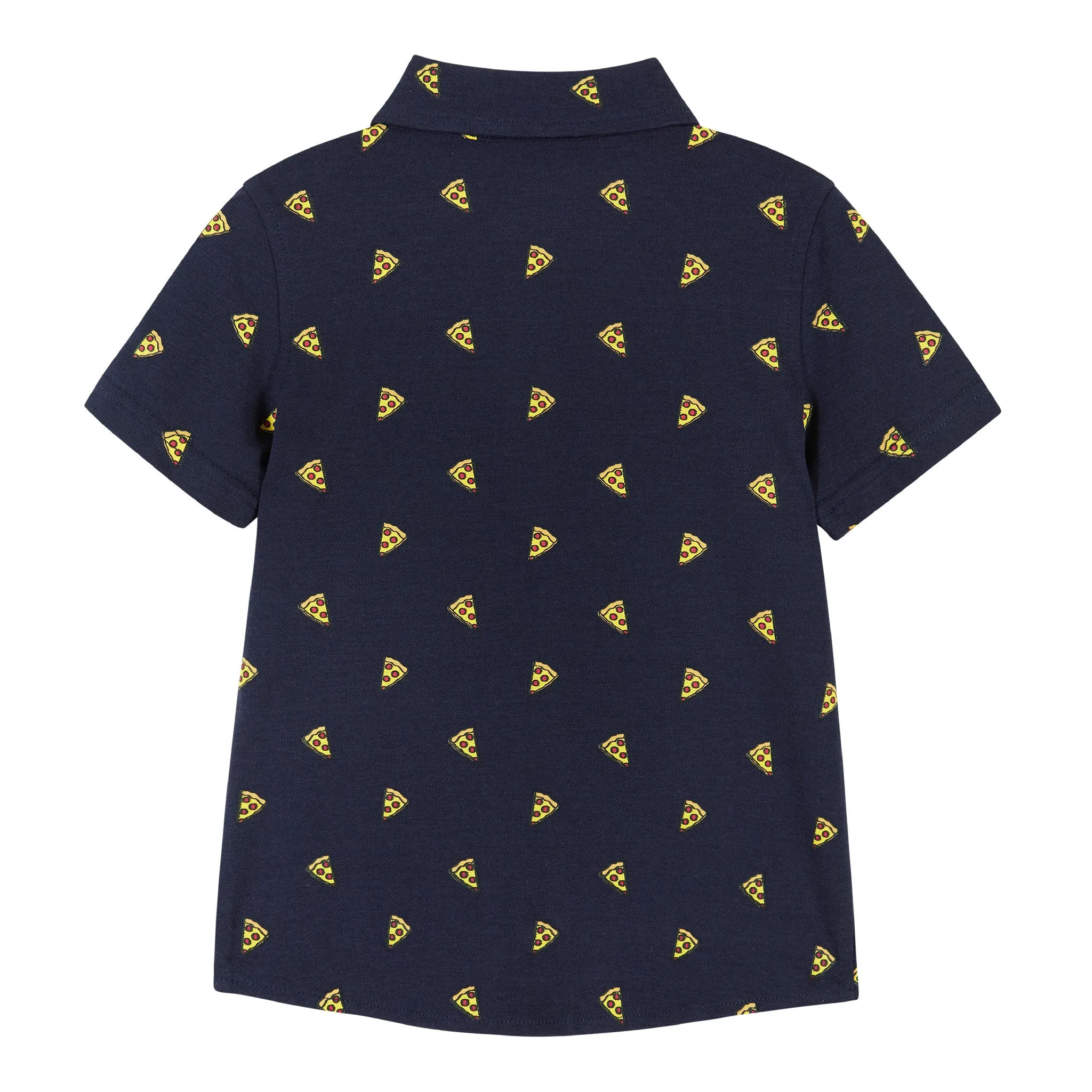 Pizza Print Short Sleeve Knit Buttondown shirt  | Navy