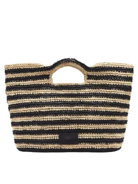 Striped Raffia Casual Large Tote