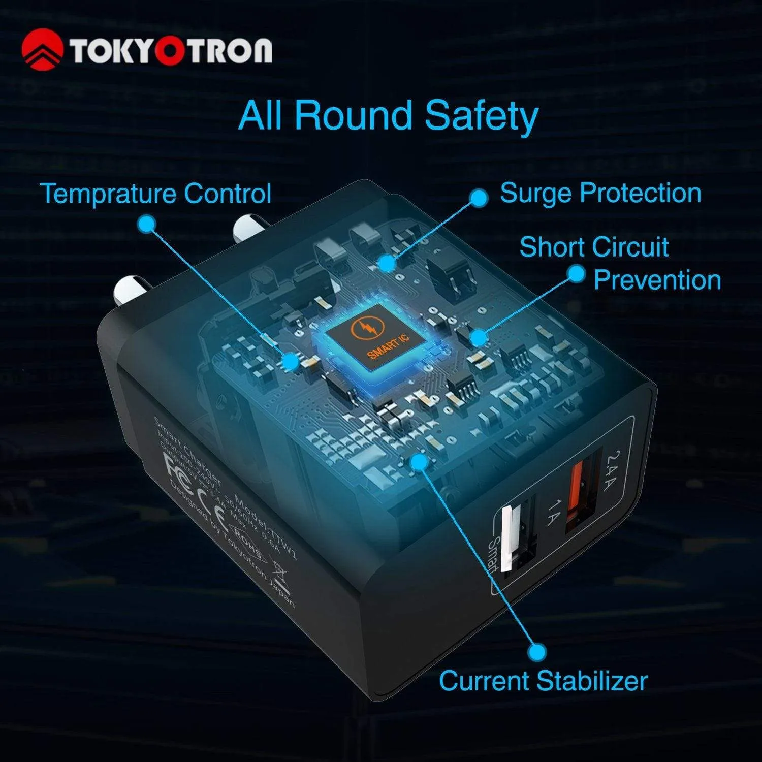 Tokyotron 2 port USB Wall Charger for Mobile