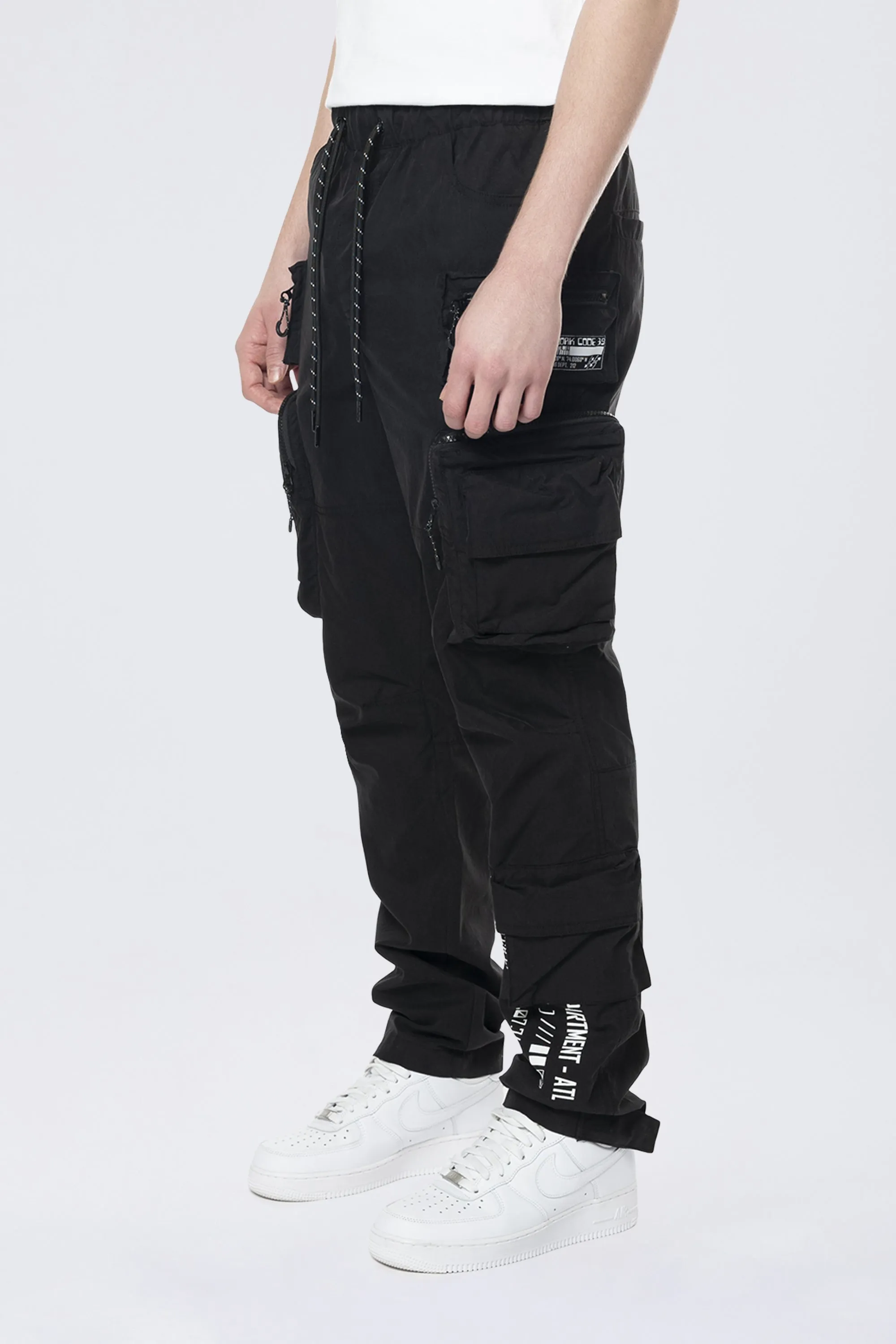 Utility Cargo Windbreaker Pants - Black