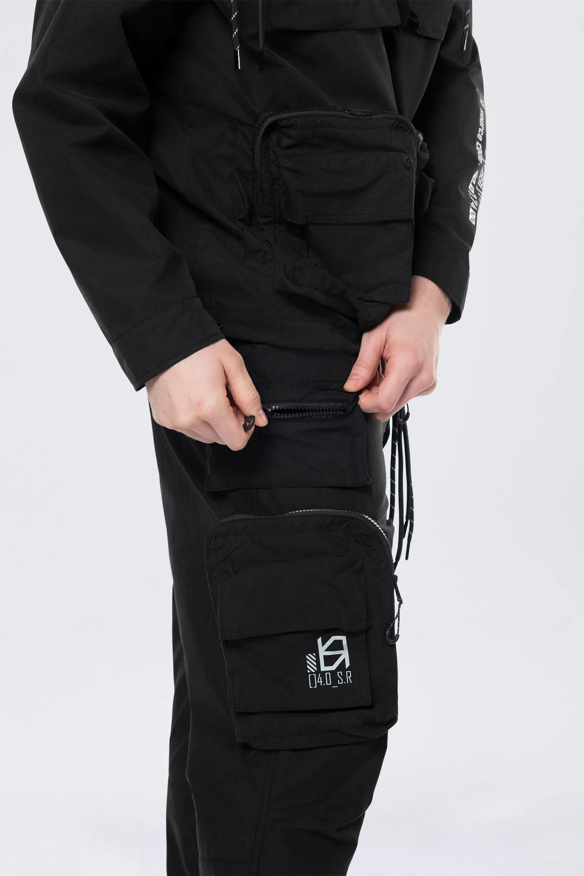 Utility Cargo Windbreaker Pants - Black