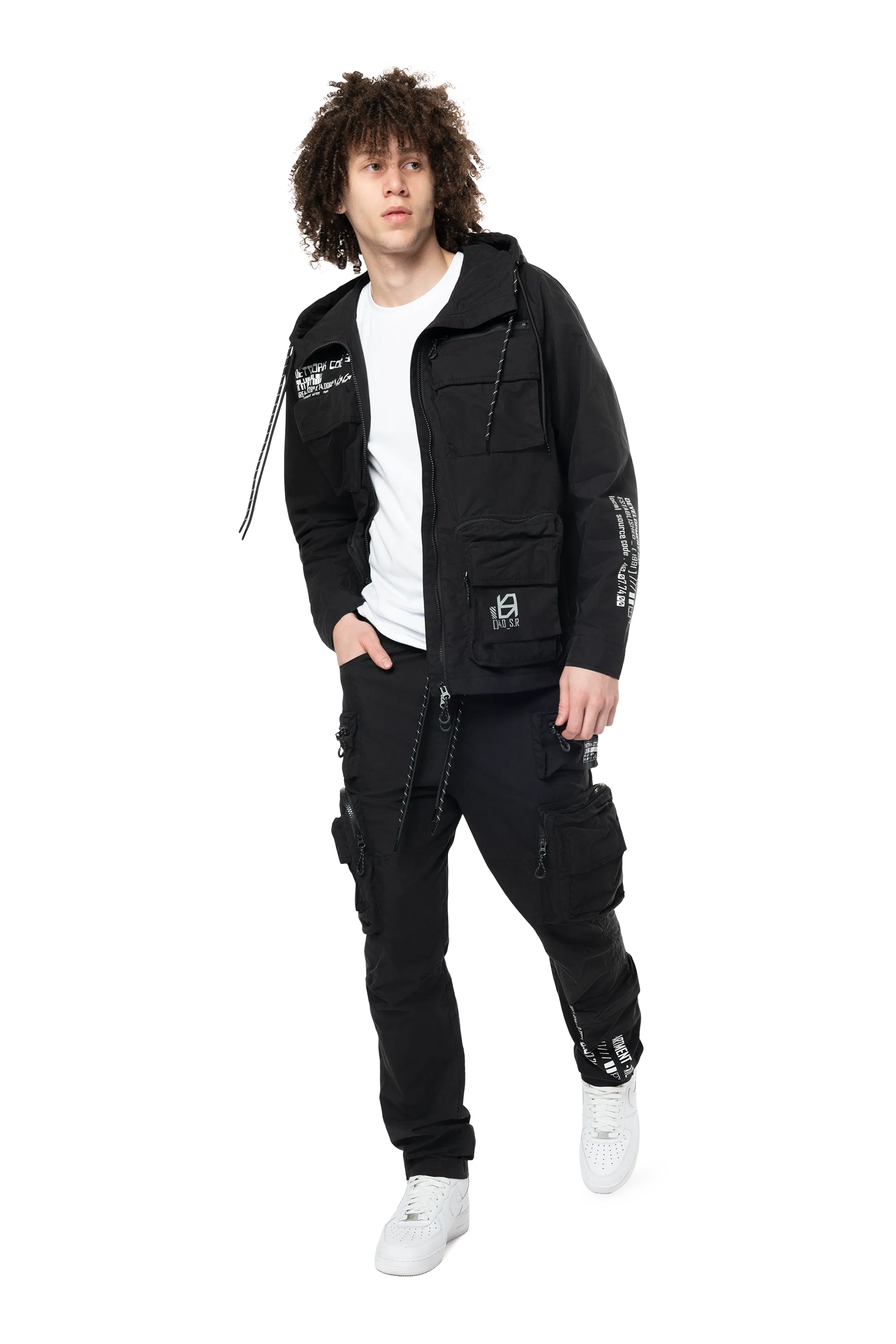 Utility Cargo Windbreaker Pants - Black