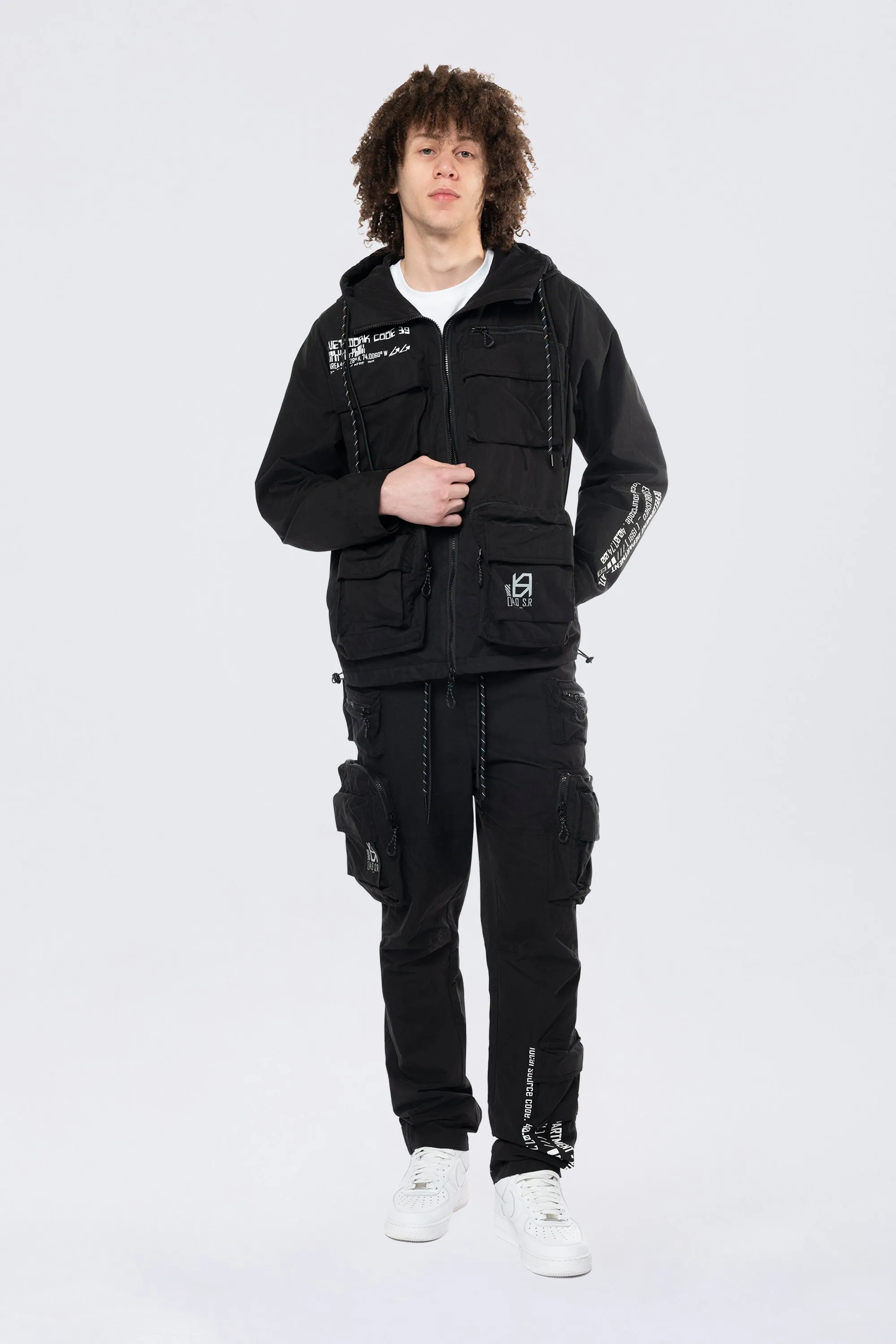 Utility Cargo Windbreaker Pants - Black