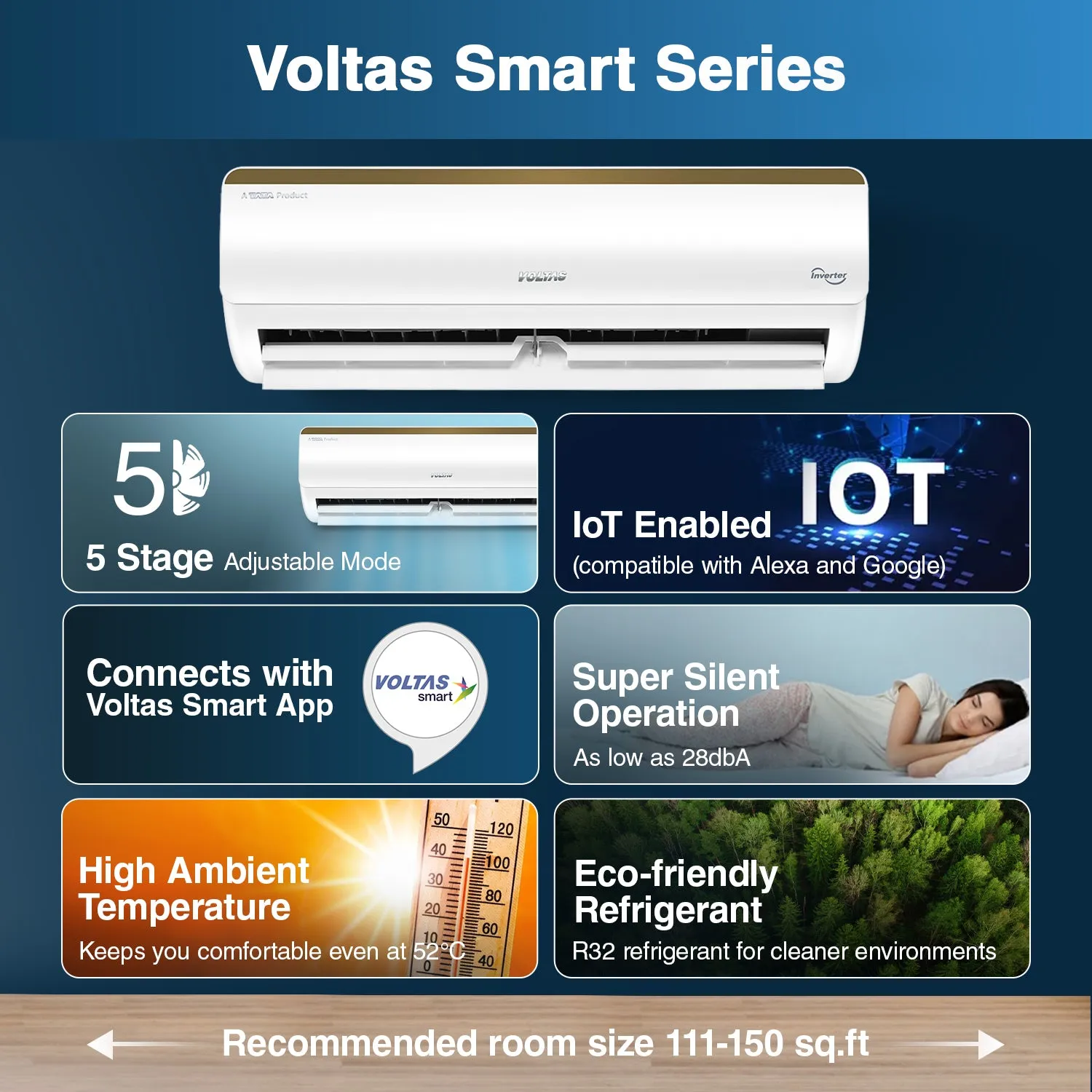 Voltas SmartAir Inverter AC, 1.5 Ton, 3 star - 183V Vertis Smart Elite Gold With IoT