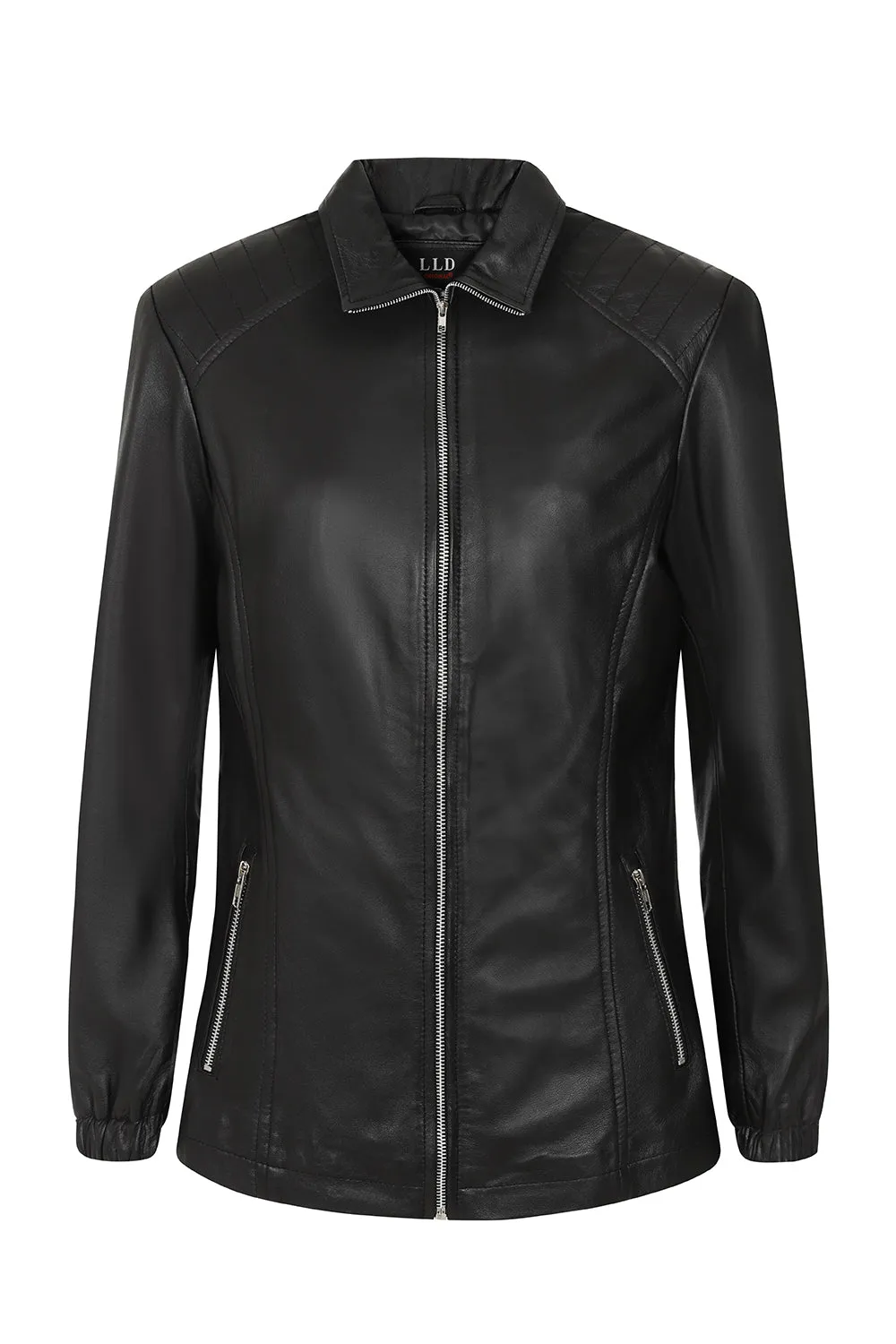 Women's hip length smart Leather Jacket - KELLY